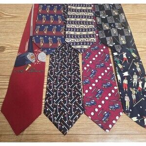 Lot 7 Golf Novelty Silk Ties Mens Golfer Clubs Balls Cart Sports Neckties